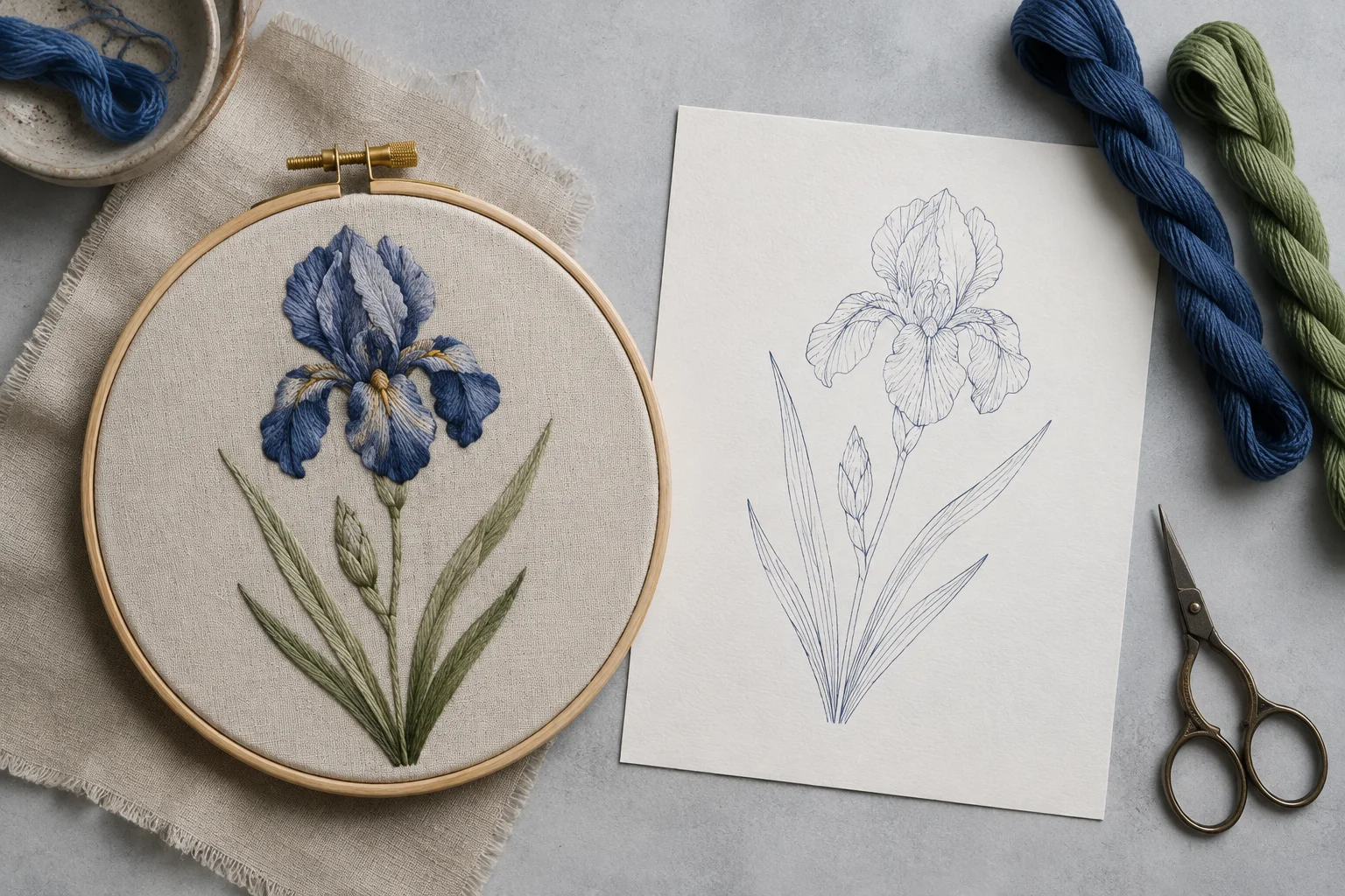 Botanical embroidery design illustration